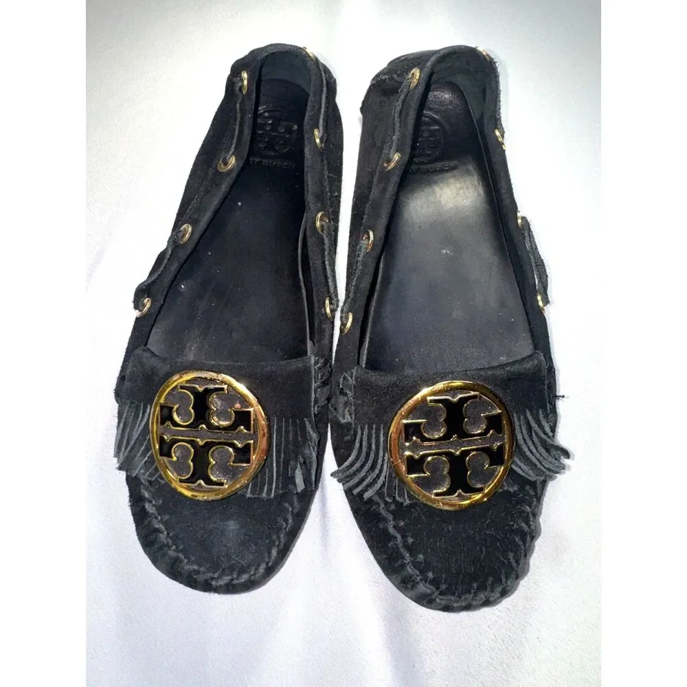 Tory Burch Black Alexandra Sued Leather Moccasins